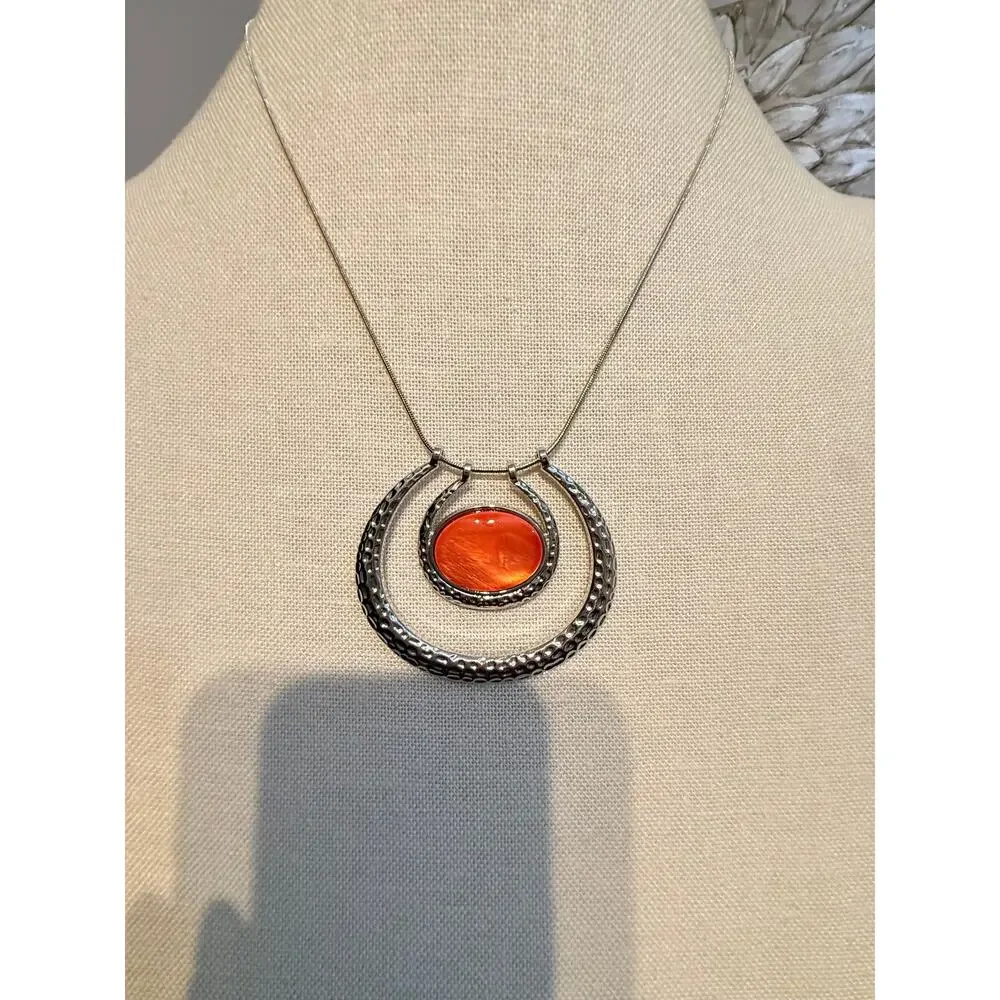 Vintage Orange Cabochon Pendant Necklace 18”